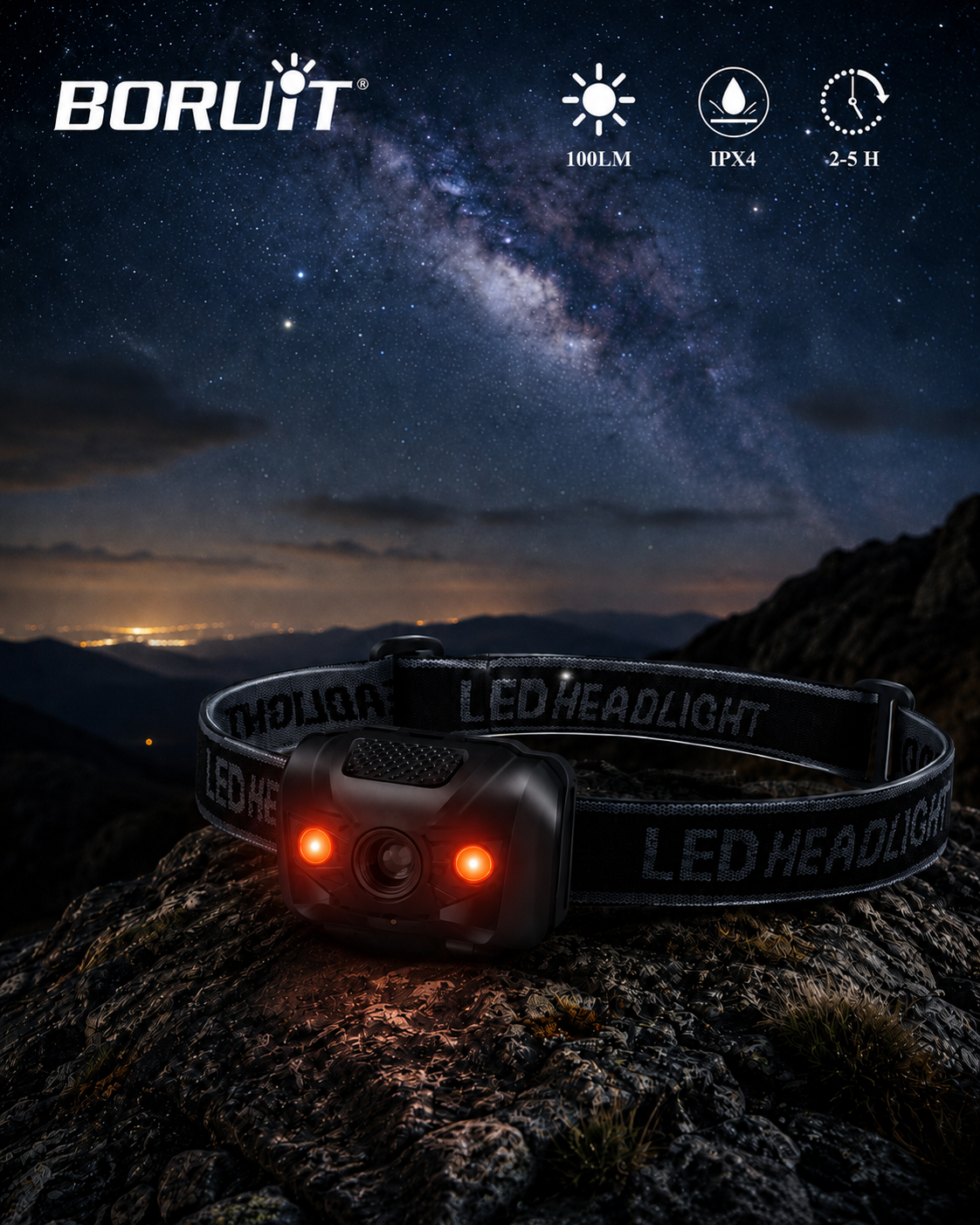 Linterna frontal marca BORUiT de 3 W con luz LED roja, 4 modos de iluminación, resistente al agua, para camping y caminata nocturna. Funciona con pilas AAA. Ideal para usar durante  Observación Astronómica!