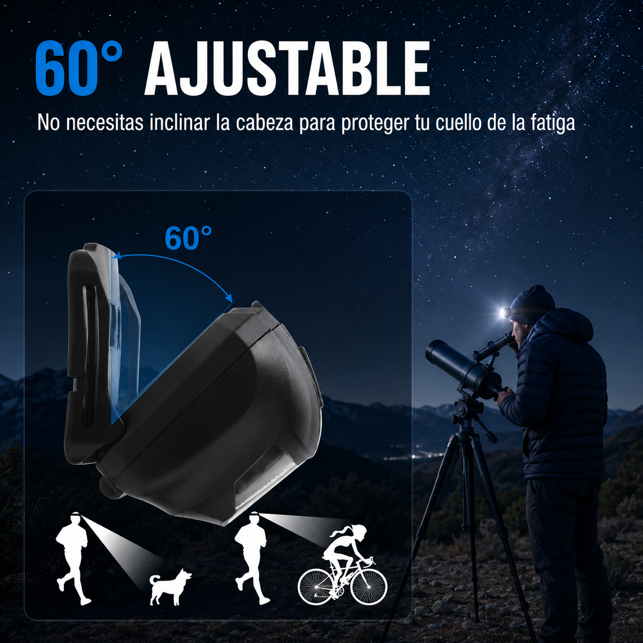 Linterna frontal marca BORUiT de 3 W con luz LED roja, 4 modos de iluminación, resistente al agua, para camping y caminata nocturna. Funciona con pilas AAA. Ideal para usar durante  Observación Astronómica!